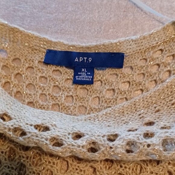 APT 9 Tan Crochet Hollow out scoop neck long sleeve top w/gold sparkles size XL - Picture 5 of 10